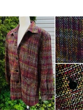 Jacket or shirt, oversized or not, colourful weaved textile
